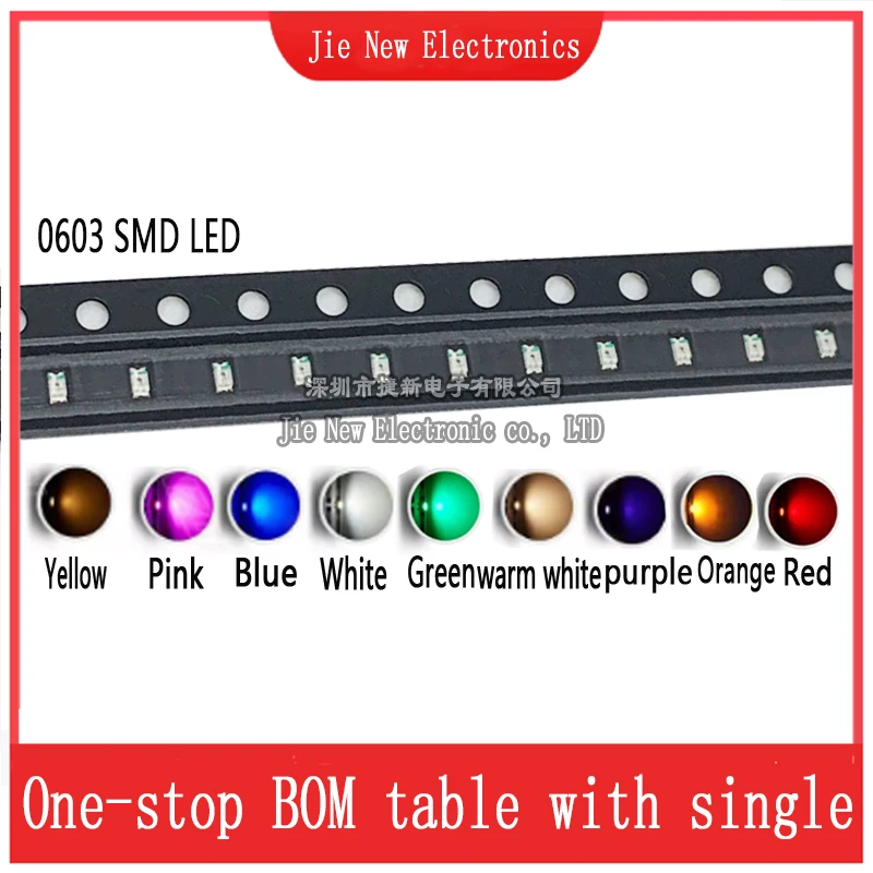 100pcs 0603 SMD LED White Red Blue Green Yellow Orange Warm White Pink Purple  Light Emitting Diode