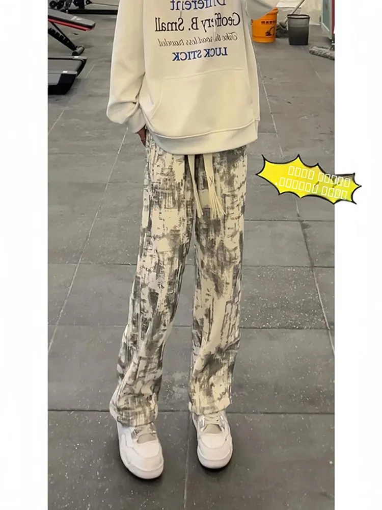 

Мужские брюки American Dyed White: осенне-зимние прямые спортивные повседневные брюки, свободные широкие брюки с эффектом похудения