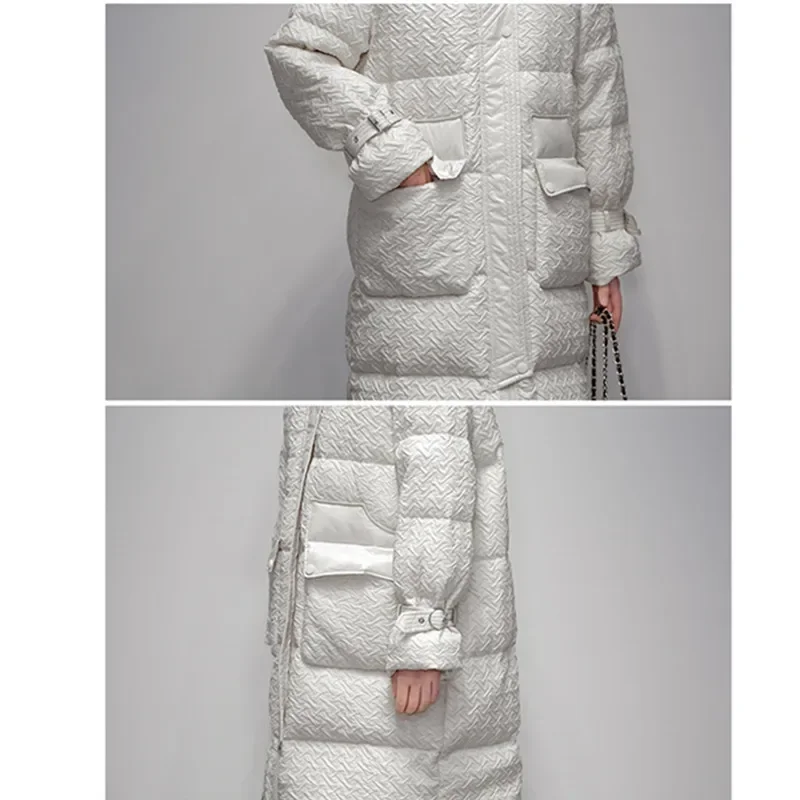 Lamb wool collar Down Coat Women\'s 2025 Winter New Korean Loose 90% White duck down Jacket Windproof Long Warm Snow Parka Female