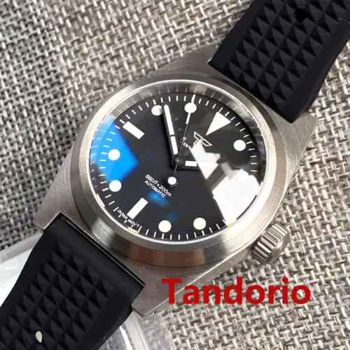 38mm Tandorio Sapphire Glass NH35A PT5000 Movement 20ATM Diving Square Automatic Men\'s Watch Green Luminous Rubber/Nylon Strap