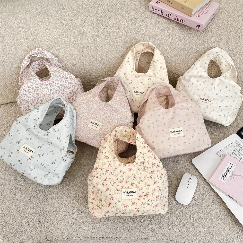حقيبة صندوق الغداء الأزهار على الطراز الريفي، حقيبة حمل الغداء المكتبية، حقيبة حمل متنوعة ذات سعة كبيرة، حقيبة تخزين مستحضرات التجميل
