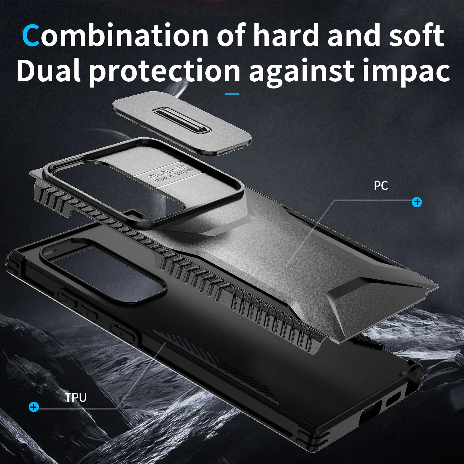 Wytrzymałe, odporne na wstrząsy etui do Samsung Galaxy S26 Ultra S25 FE S24 S23+ 5G z przesuwanym okienkiem, ramką z TPU i twardą plastikową tylną obudową. — zdjęcie produktu 3