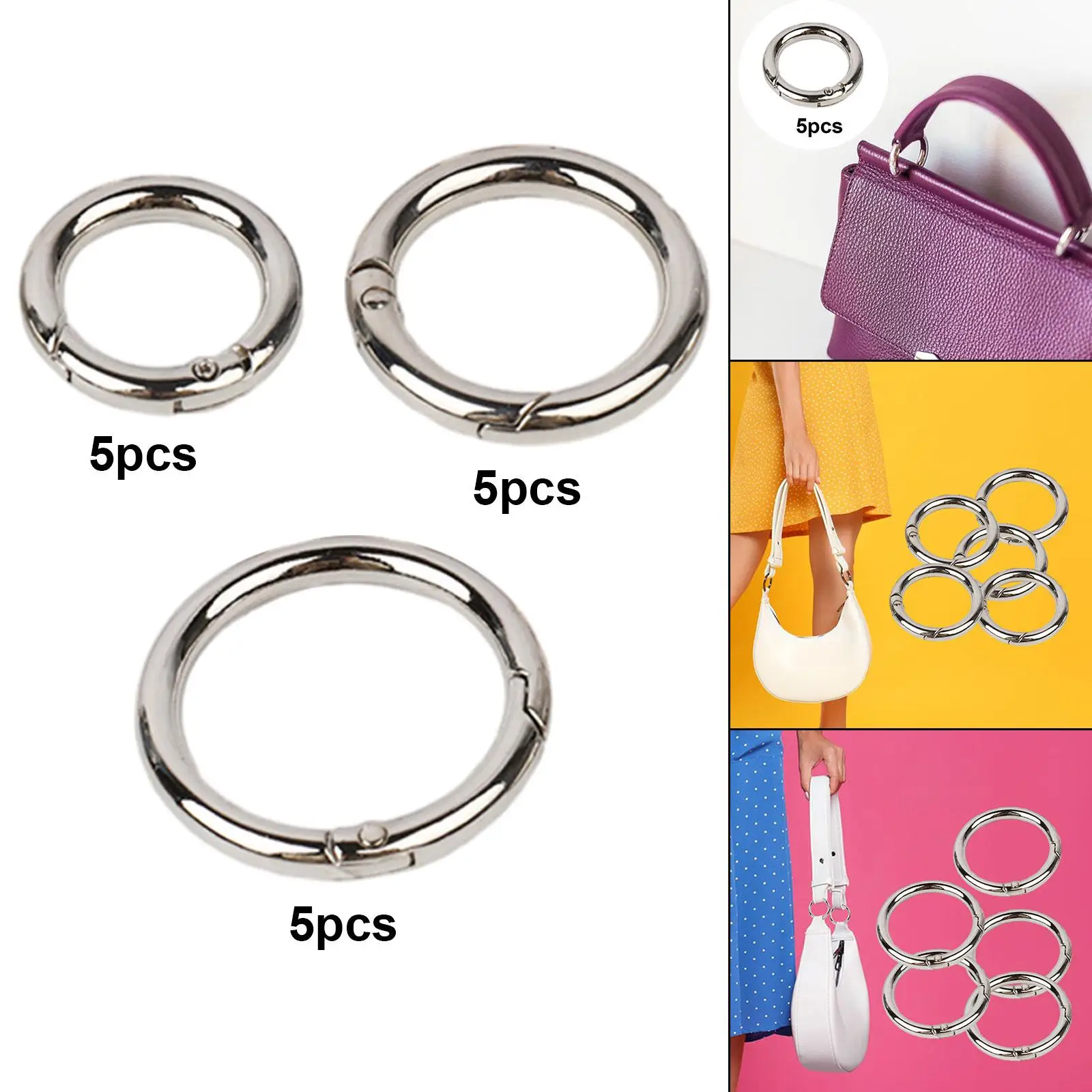 

5Pcs Round Carabiner Clips Snaps Keychains DIY Craft Making Lightweight Elegant Durable Organizing Accessory Leather Bag Buckles