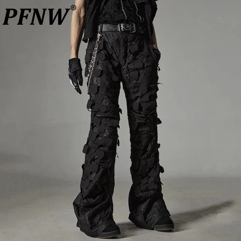 

PFNW Dark Style Men's Pants Casual Patchwork Solid Color Straight Boot Cut Leg Male Trousers Functional Design Menwear 12C773