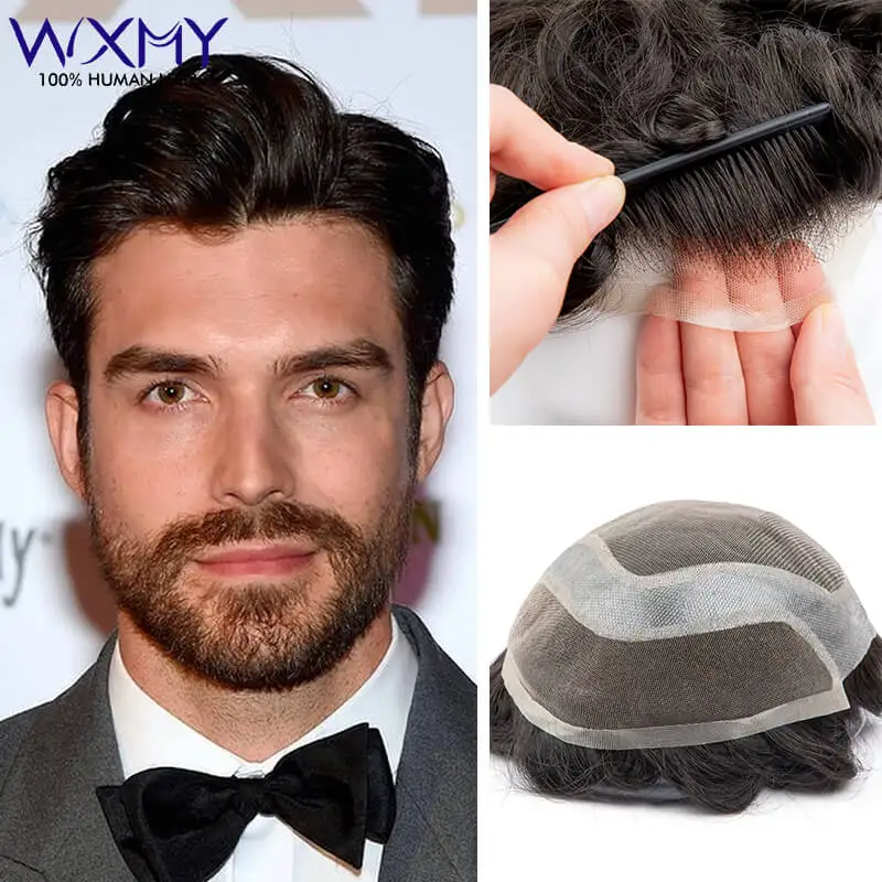 Toupee Men Hollywood Lace&Silicone Microskin Base Man Wig Natural Human Hair Wigs For Men Male Hair Prosthesis Capillary Systems