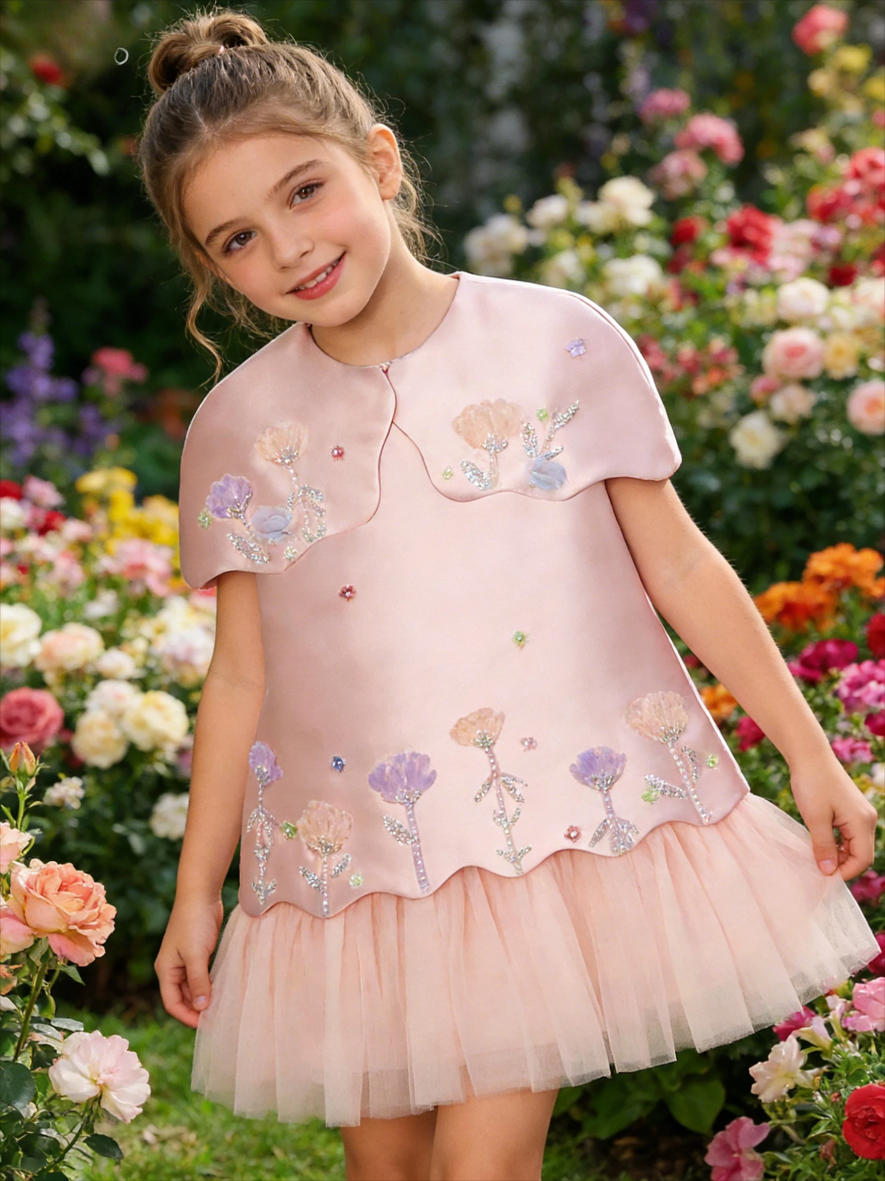 

Festive Dress for Girl Baby Dresses for Eid Flowers Birthday Party Clothes Princess Formal Celebration Shawl Pink Skirt Costumes