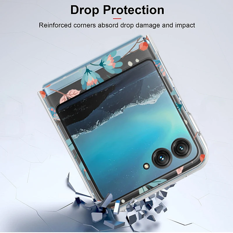 Flowers Pattern Clear Folding Phone Case For Motorola Razr 60 50 Ultra Razr60 Ultra Razr40 Razr50 Shockproof Transparent Cover
