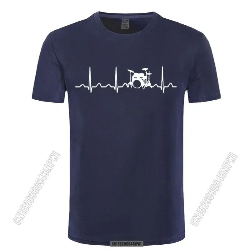 2022 Custom Printed T Shirts Men's Stylish Chic Top O-Neck Drums Drummer Heartbeat T Shirt