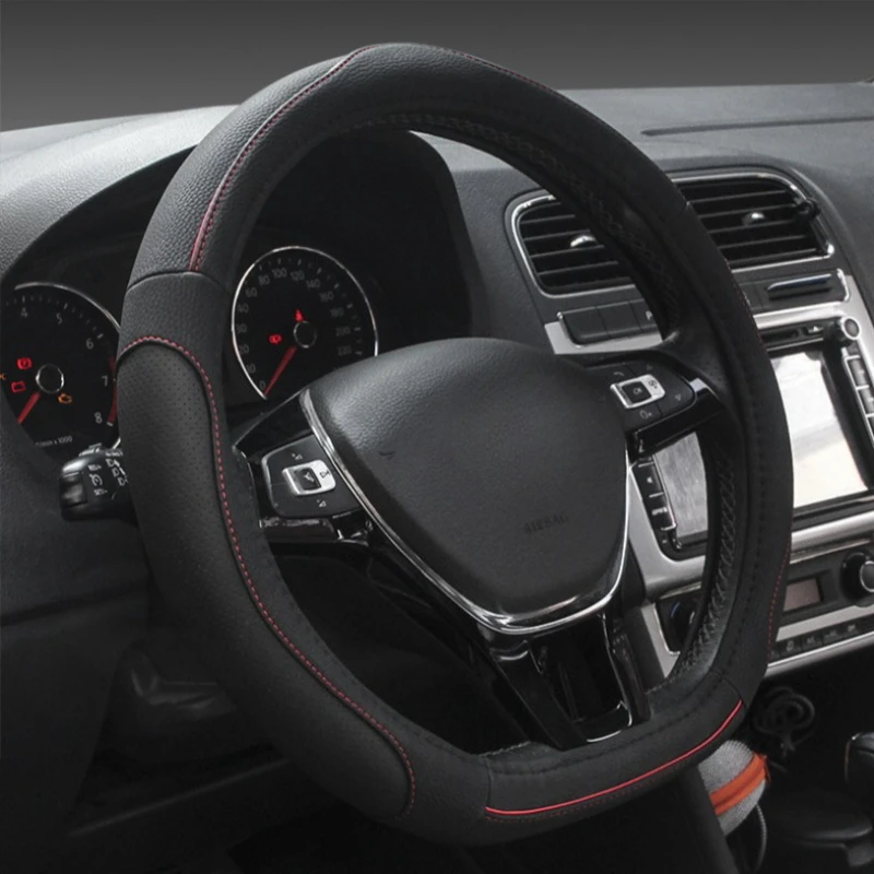 Universal Car Steering Wheel Cover Breathable Perforated Lychee Four Seasons Handlebar Cover Auto Steering Covers