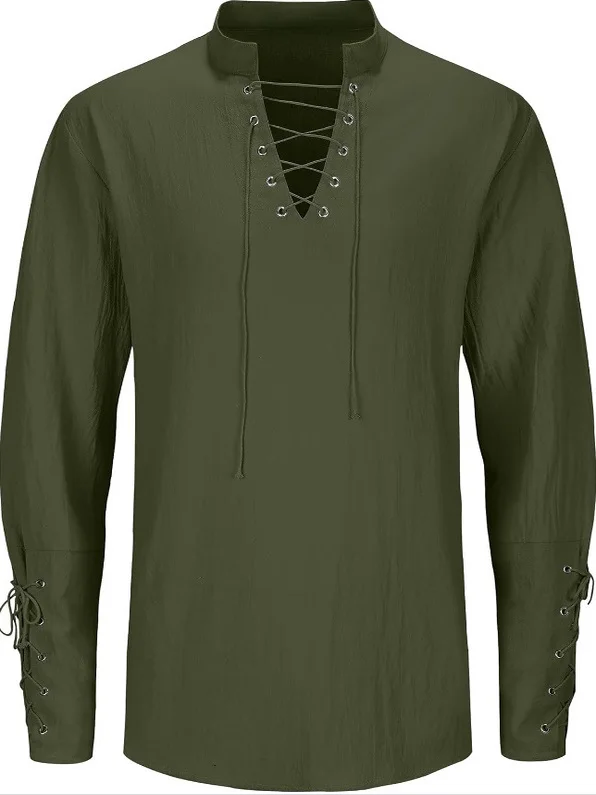 

Gothic Style Long Sleeve Casual Shirt with Belt Vintage Steam Punk Style Men's Fashion Slim Fit Shirt Daily Wear Autumn Season