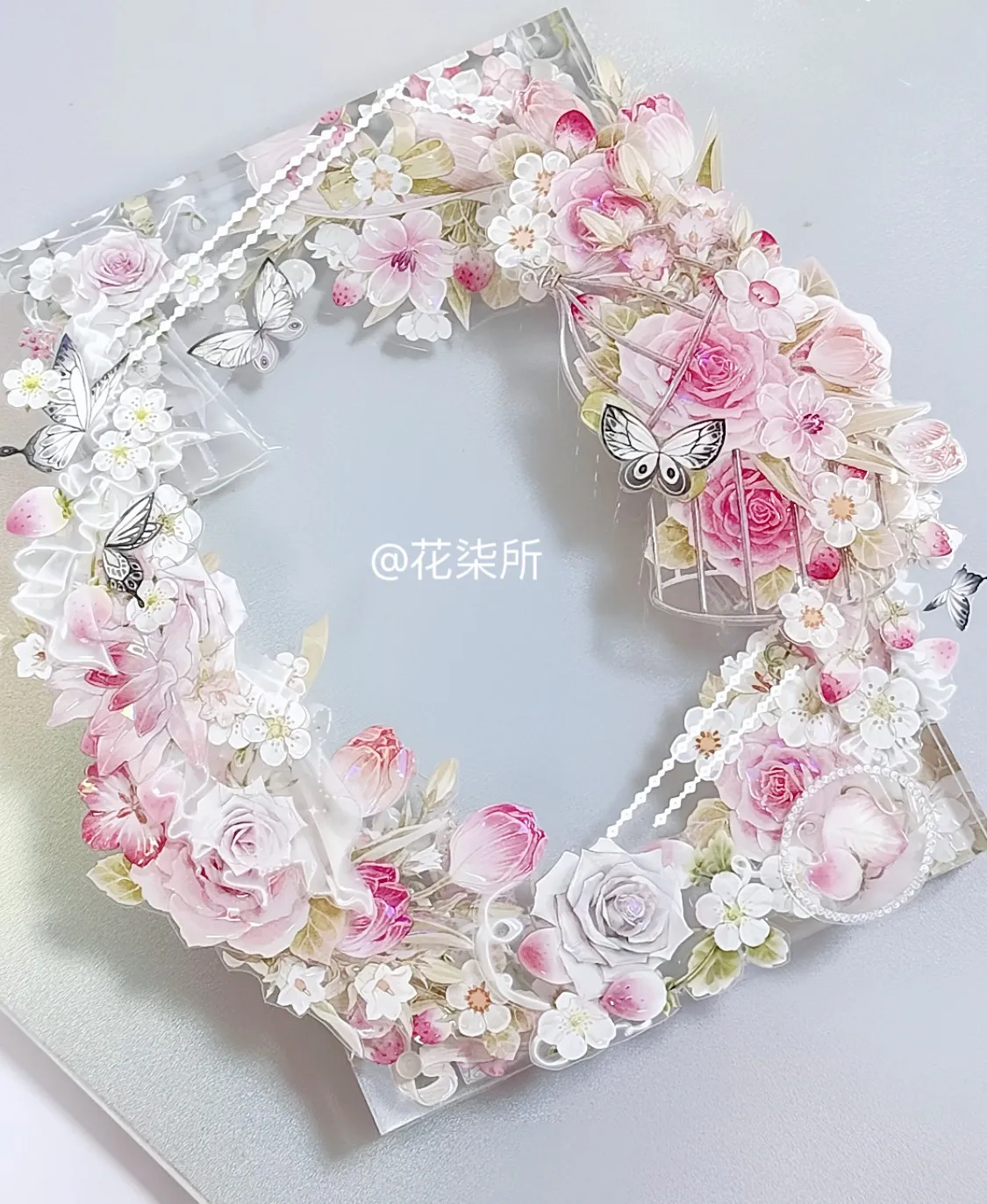 

3.25 Washi Pet Tape 1 Loop Tianberry Guide, Clouds And Shiny Light, Flower Seven Journaling Pink Flower Journaling