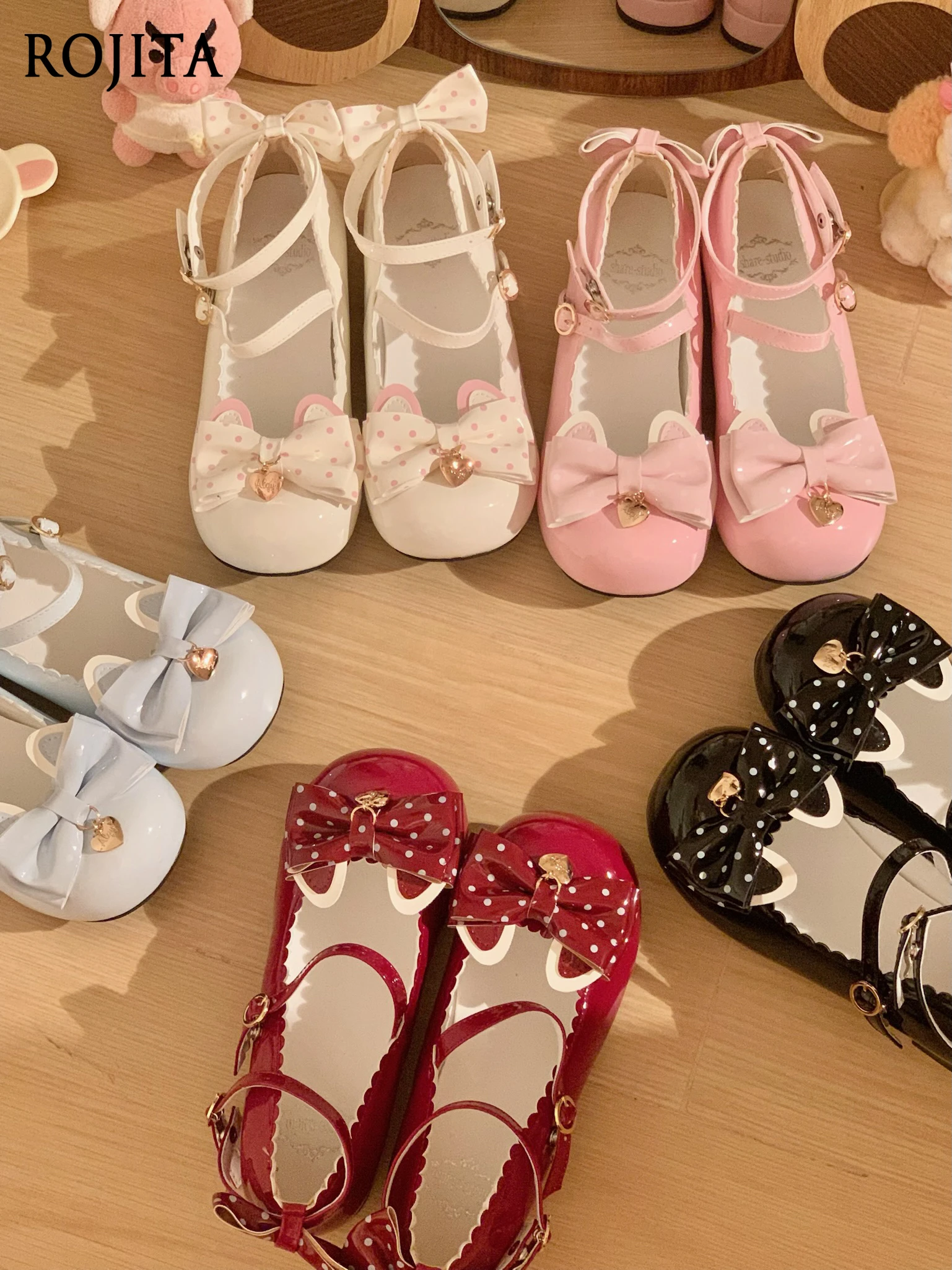 

Flat Shoes Women Original Bow Polka Dot Round Head Cute Lo Shoes 2025 Autumn New Love Pendant Women Shoes Kawaii Shoeses