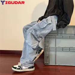 2023 Spring Autumn Trousers y2k baggy jeans for men Wide leg Pants Pockets Elastic Waist Streetwear Loose comfortable Pants