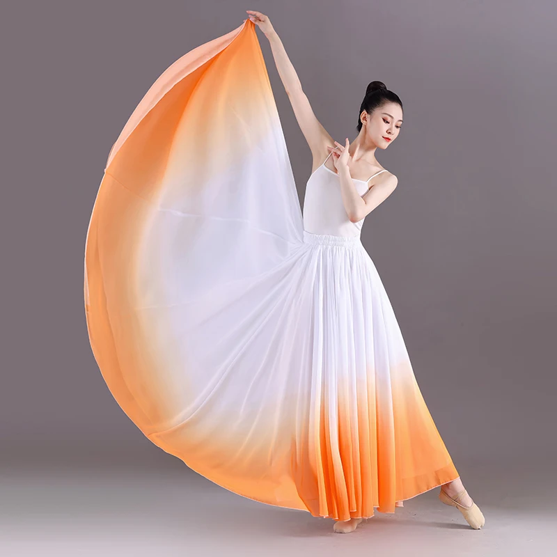 Elegant Gradient Ballet Skirt Women Chiffon Flowy Long Dancewear 360-720 Degrees Classical Dance Costume Performance Maxi Skirt