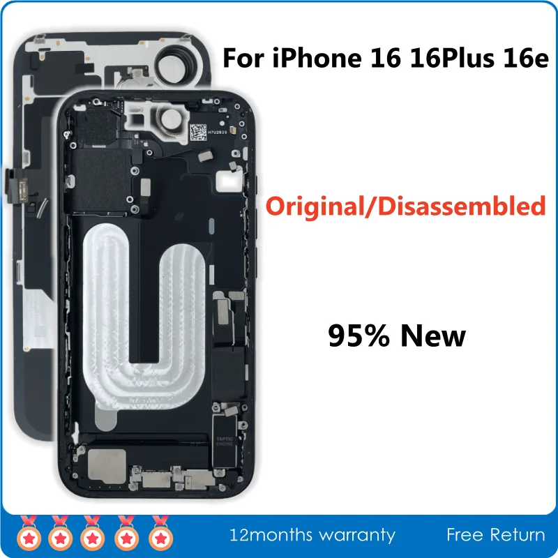 

95% New, Original Disassembled Middle Frame Housing Back Glass Cover For iPhone 16 16Plus 16e, with NFC Wireless Assembly