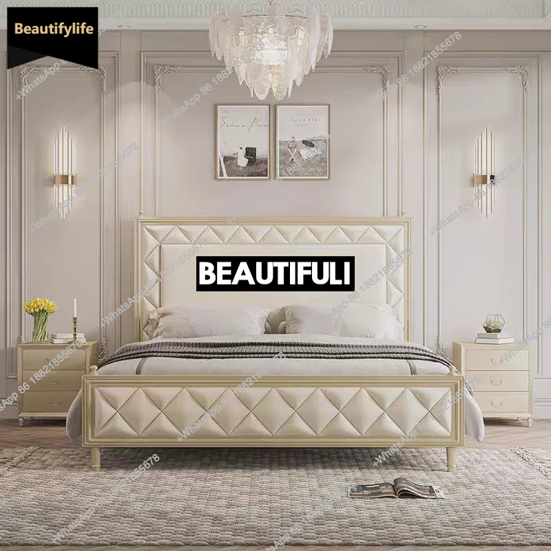 B567 American light luxury cream style solid wood bed modern simple master bedroom double bed