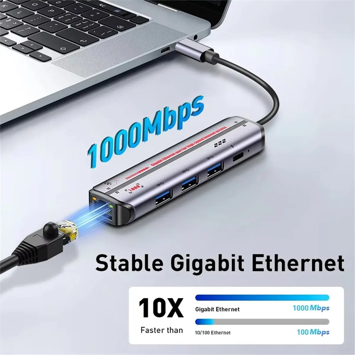 

Новый USB-C хаб 5-в-1 с гигабитным Ethernet, 3 портами USB 3.0 и поддержкой PD-зарядки, сетевой адаптер Type-C Gigabit для ноутбуков