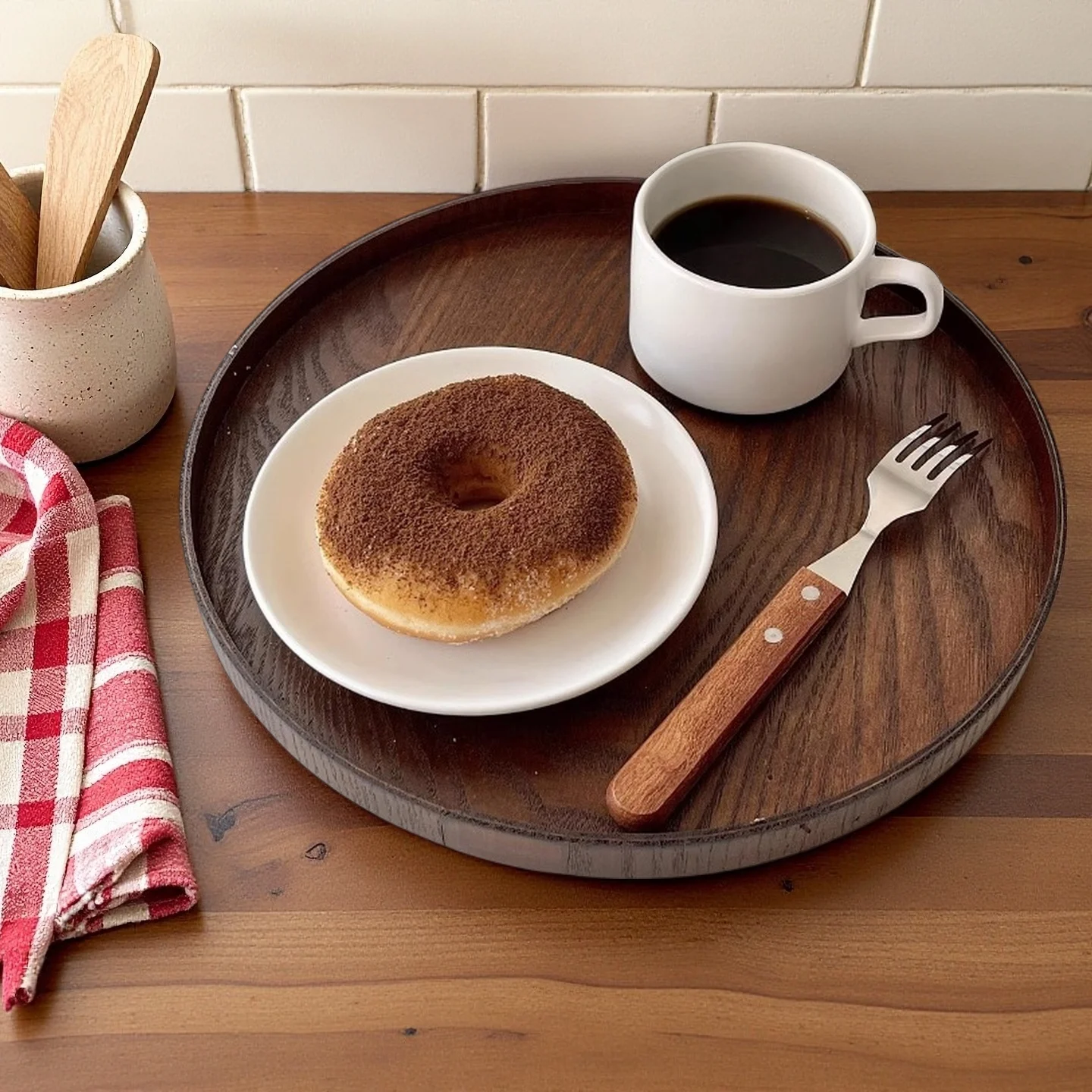 

Ретро-поднос из дерева для хранения чашек, тарелка для закусок на журнальный столик в гостиную, многофункциональный круглый поднос для домашнего декора