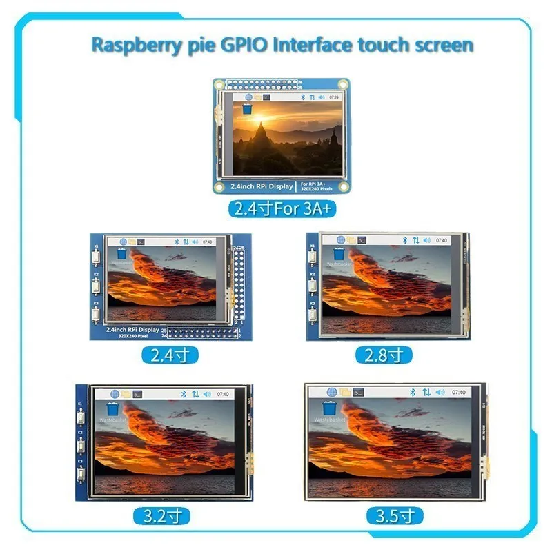 2.4/2.8/3.2/3.5 Inci Seri GPIO 2.4 Inci/2.8 Inci/3.2 Inci/3.5 Inci Tampilan Layar Sentuh untuk Raspberry Pi 4B 3B B + Nol