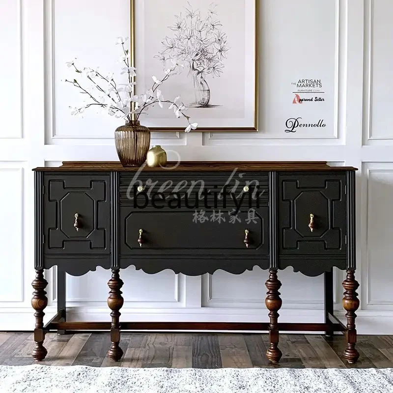 

French retro solid wood foyer entrance cabinet/American country living room wall decorative cabinet partition45