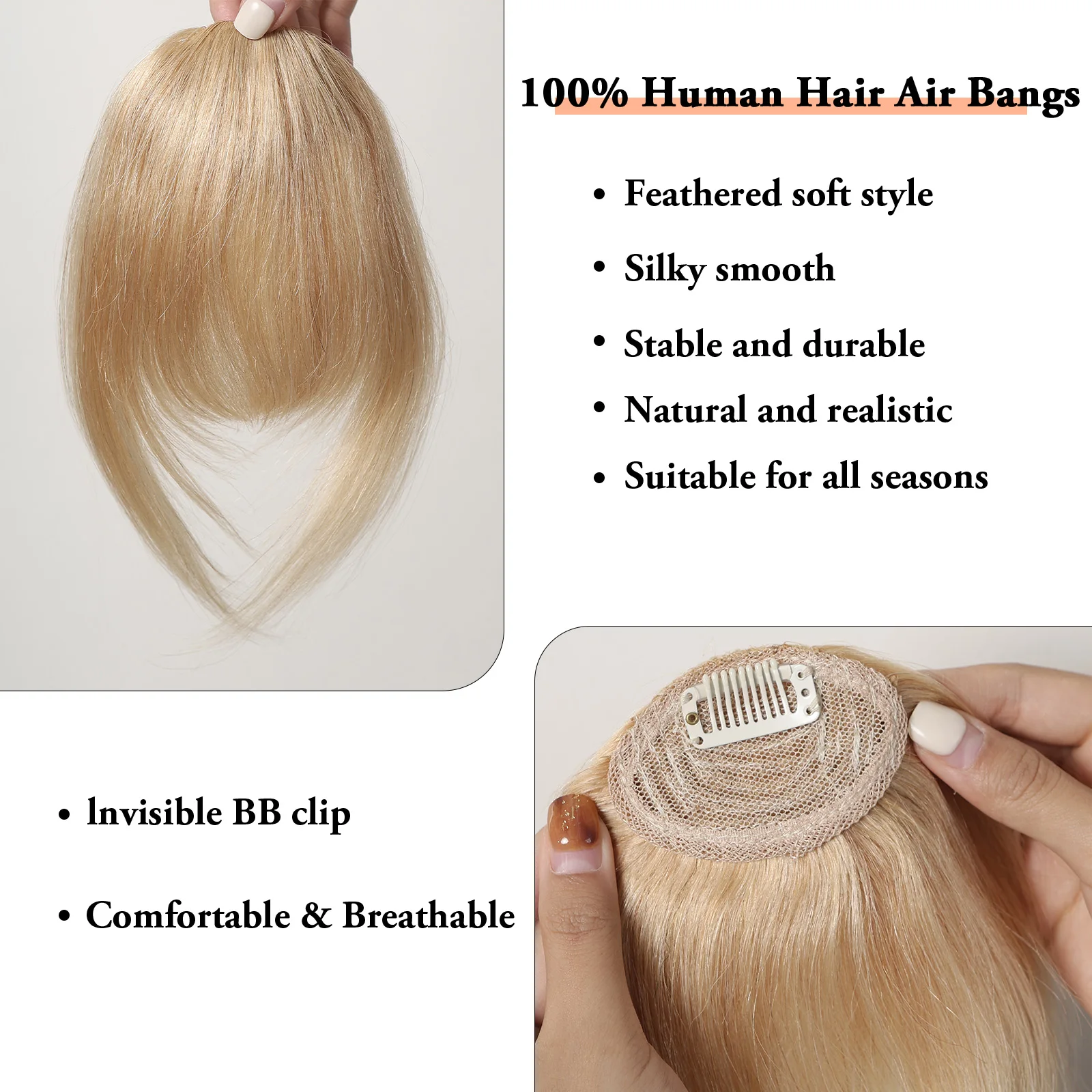 Clip in Bangs 100% Human Hair Bangs  French Natural Blonde Hair Bangs with Temples Clip on Fringe Hairpieces for Women image 5