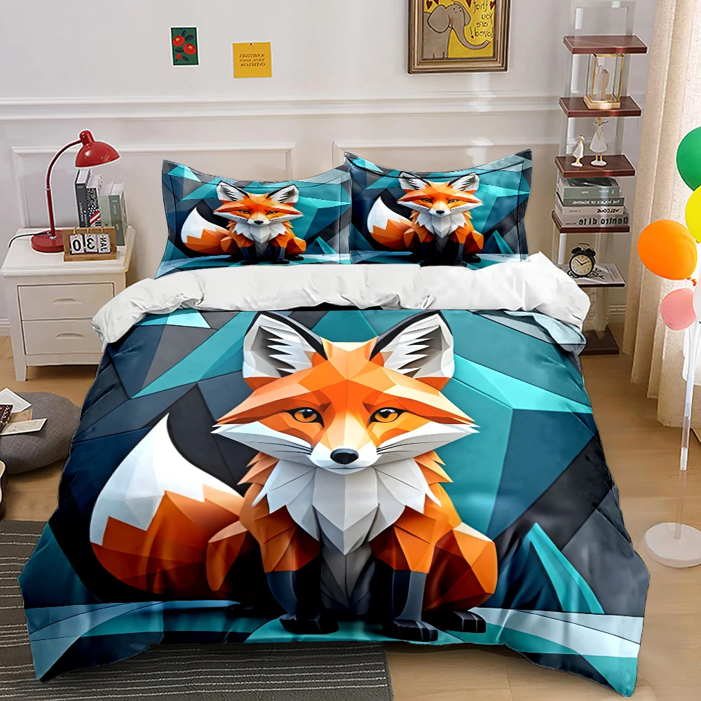 Colorful Geometric Fox Illustration Print Soft Comfortable Duvet Cover Bedding Set Included 1*Duvet Cover  2*Pillowcases