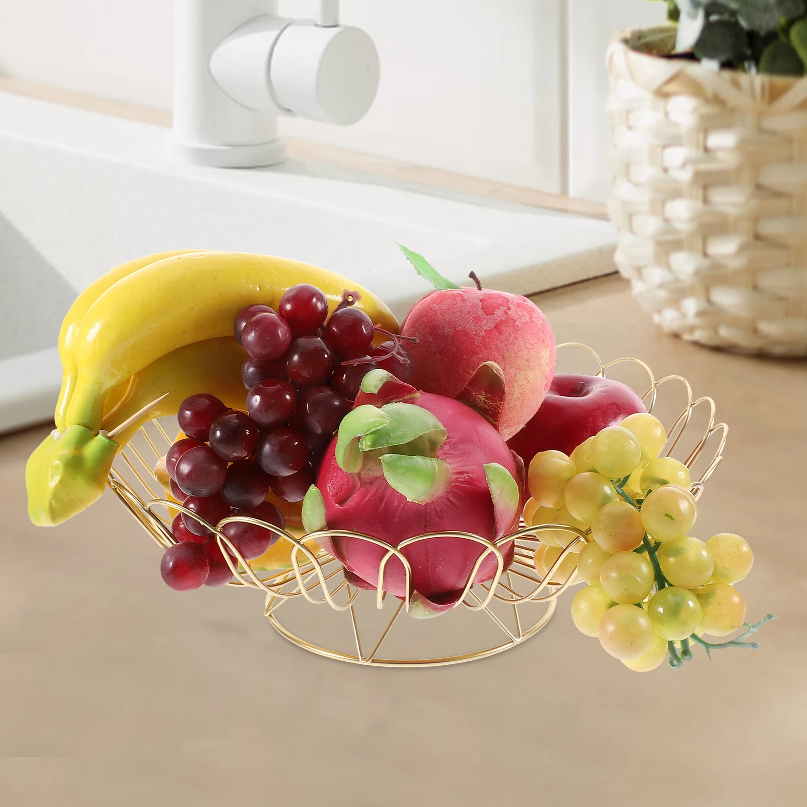 

Snack Storage Basket Fruit Bowl for Kitchen Counter Wire Bowls Baskets Vegetable Holder Household Veggie Decorative Metal