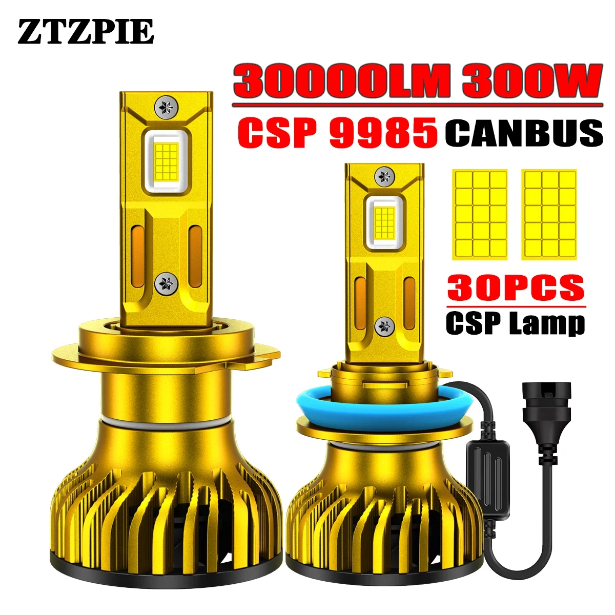 ZTZPIE Spotlight 6000K HB3 HB4 9005 9006 H1 H7 H4 H11 Bulb Canbus Led Lamp CSP 9985 Power Car Headlight Light 300W 30000LM Fog