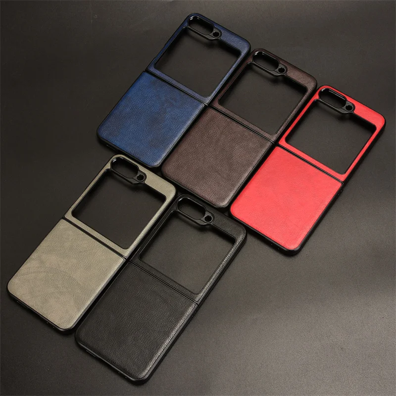 For Samsung Galaxy Z Flip 6 5 4 3 2 Case Litchi Grain Leather Phone Case for Z Flip Flip6 Flip3 Flip4 Anti Drop Rear Cover Shell