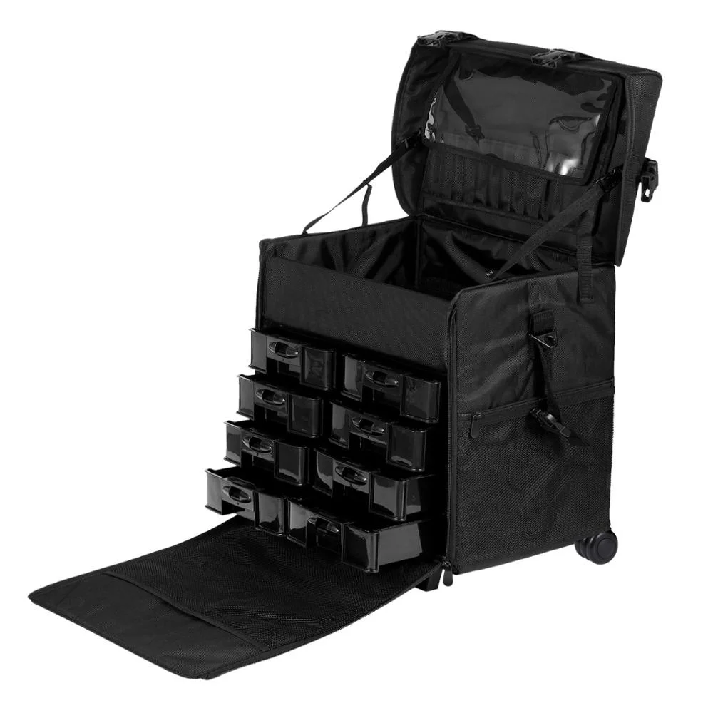 High quality professional rolling trolley travel appropriate capacity portable cosmetic bag makeup beauty case