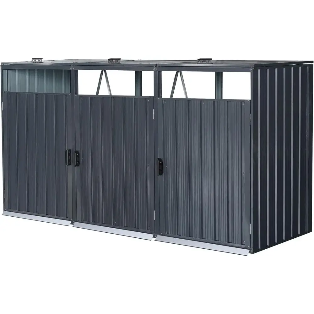 

Металлический корпус для мусорного бака на открытом воздухе: укрытие для мусорного бака из оцинкованной стали для 3-х банок, навес для хранения вещей для сада и двора