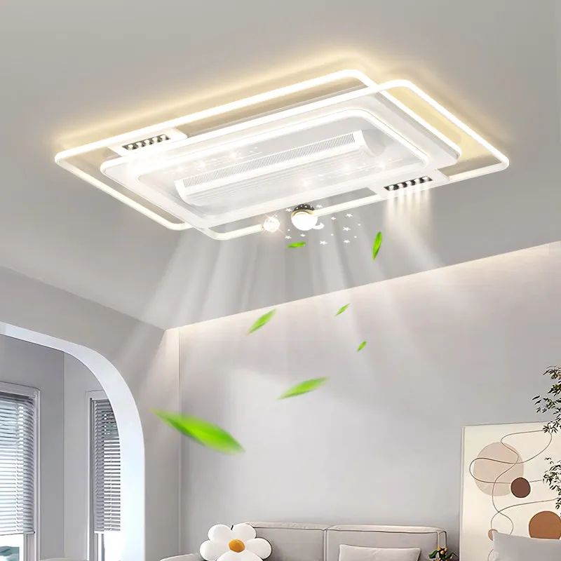 

Invisible Bladeless Ceiling Fan with Lights, Flush Mount Modern LED Lamp for Dining Room Kitchen, 3 Colors