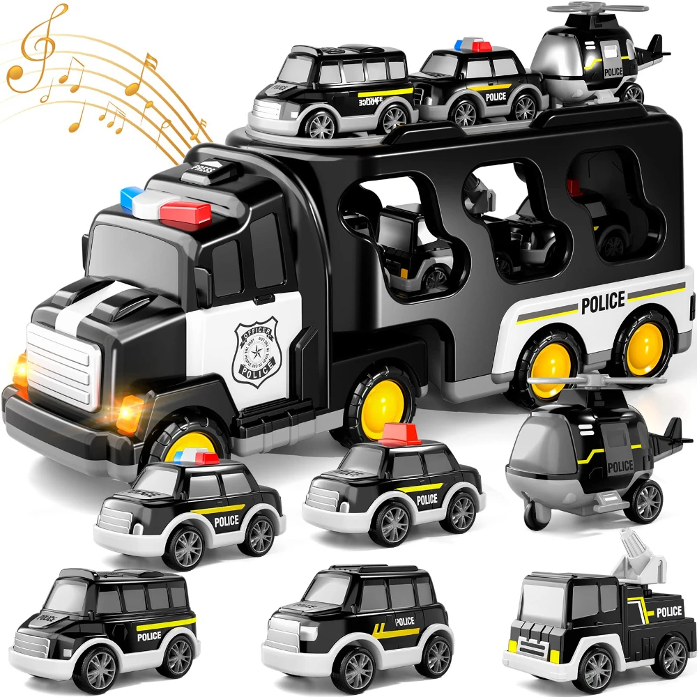 WizKidz Police Truck Toys Set 7 In 1 Friction Power Car For Toddlers 3-6 Years Old Christmas & Birthday Gifts For Boys & Girls