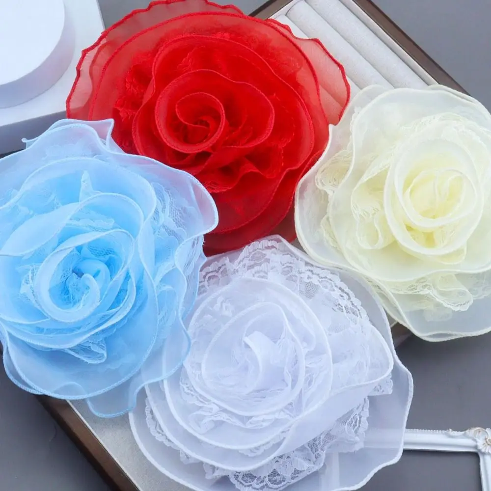 19cm/17cm Big Rose Flower Brooch Multi-Layer Organza DIY Clothing Dress Accessory Brooch For Women Wedding Chest Flower Corsage