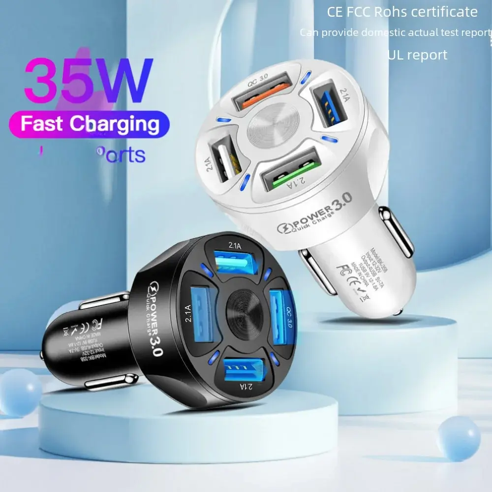 4usb Qc3.0 Fast Charging Car Charger Mobile Phone Charger Wired Charging Pc Flame Resistant Material Car Charge