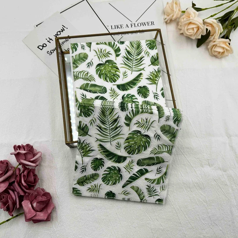 20pcs/Pac 2-Ply 33*33cm Printed Paper Napkin Green Leaf Model Restaurant Party Wine Glass Flower Paper Wedding Paper Placemat