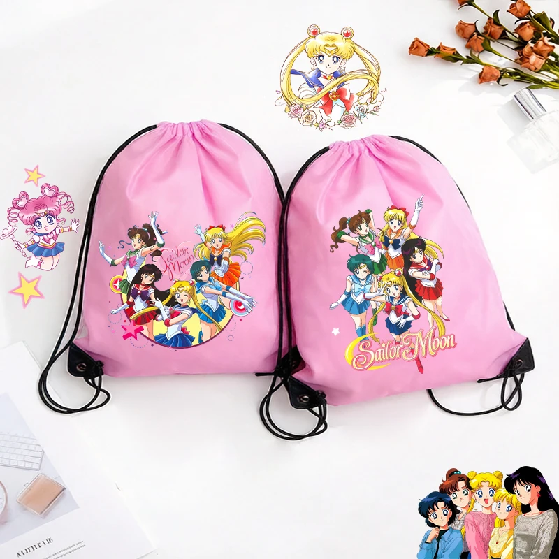

SailorsMoon Girl Drawstring Bag Woman Sports Riding Game Case Double Shoulder HandBag Kids Cute Anime Vogue Pocket Birthday Gift