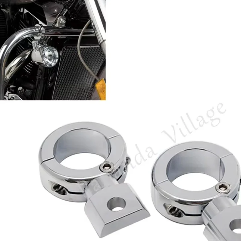 Suporte de montagem de barra de alumínio cromado para motocicleta, suporte de braçadeira de luz auxiliar para tubo de barra de colisão de 7/8 "ou 1" ou 1-1/4 "32mm
