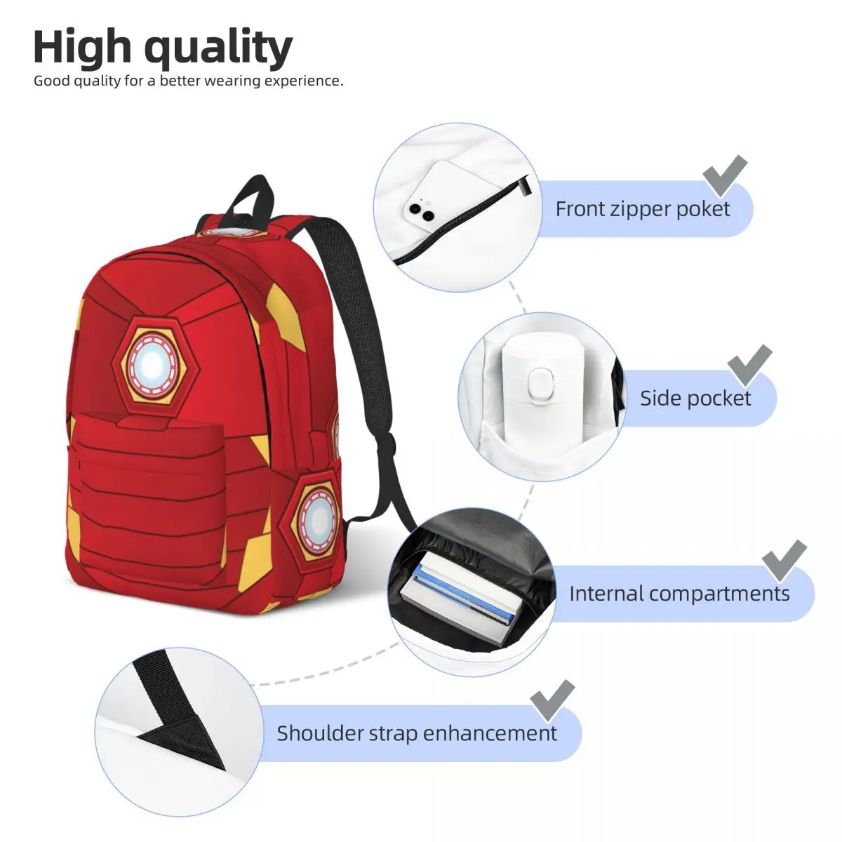 Iron Man Glowing ARC Reactor Sherpa for Men Women Student School Bookbag Daypack Elementary High College Outdoor