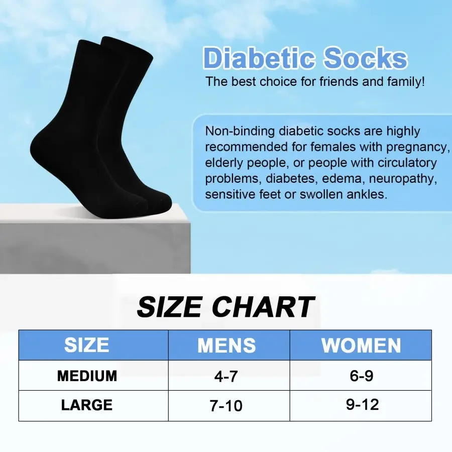 Diabetic Socks For Men Cushioned Sole Crew Loose Fit Non-Binding Socks Women ,6 Pairs