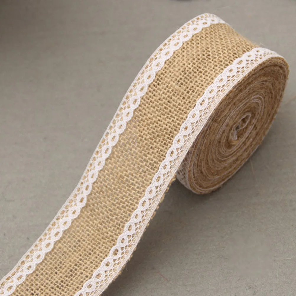 

5X200cm Burlap Burlap Ribbon With Lace Ribbon Roll Rolls Jute Ribbons Lace DIY Projects Wedding Craft Eco Friendly