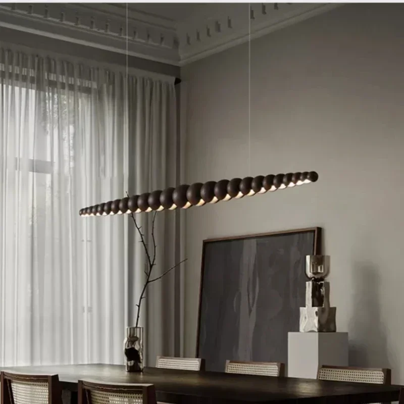 

Modern Wooden Beads Long Linear LED Pendant Lights Dimmable With RC Indoor Hanging Lamp Kitchen Island Dining Living Room Office