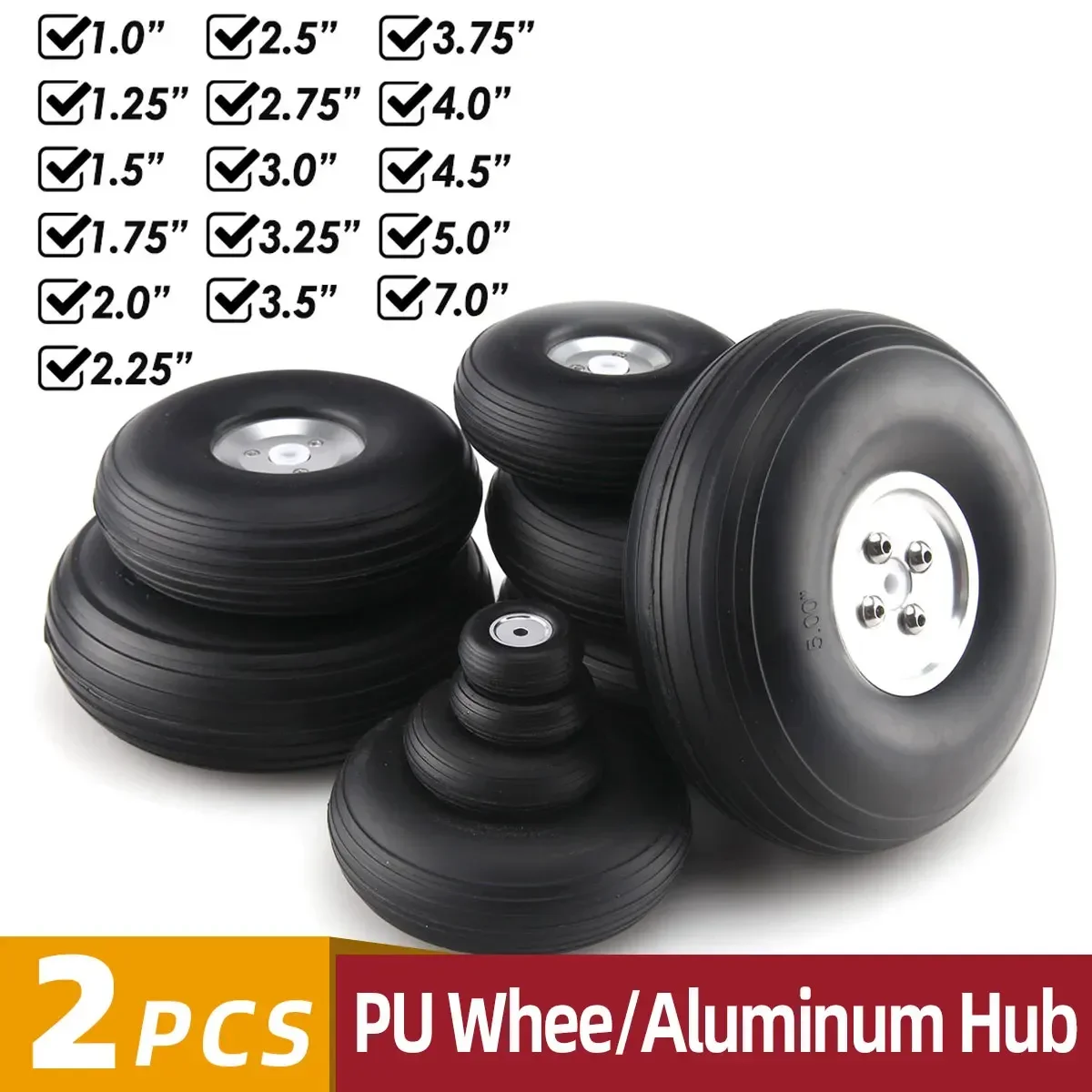 1 Pair PU Wheels W/ Aluminum Core Alloy Hub 1/1.25/1.5/1.75/2/2.25/2.5/2.75/3.25/3.5/3.75/4/4.5inch for RC Airplane Model