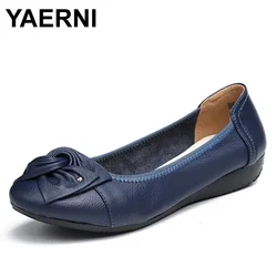 YAERNI genuine leather ballet flat shoes women female casual shoes women flats shoes slip on leather car-styling flat