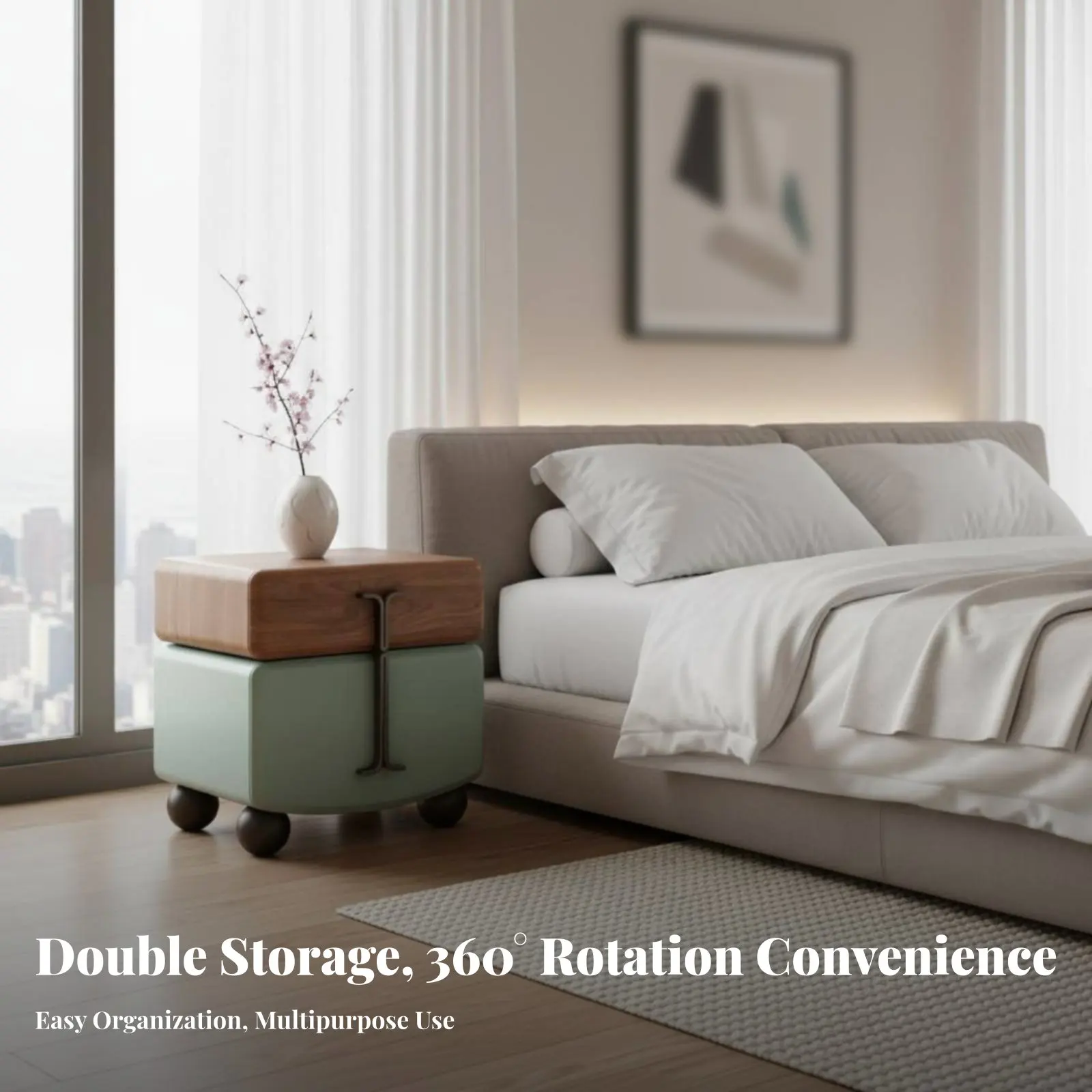 

Поворотный цилиндрический прикроватный столик: современный, минималистичный, многофункциональный – для жильцов квартир и домовладельцев