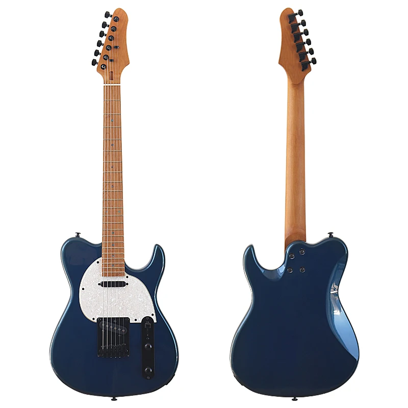 6 Strings Electric Guitar Metaillc Blue Solid Okoume Body 39 Inch High Glossy Guitar With Canada Maple In Stock