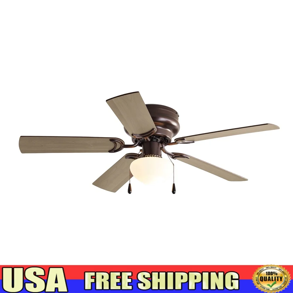 

44 Inch Hugger Ceiling Fan with Light Kit Quiet Reversible Motor 5 Blades Indoor Use Low Profile Design Easy Pull Chain Control