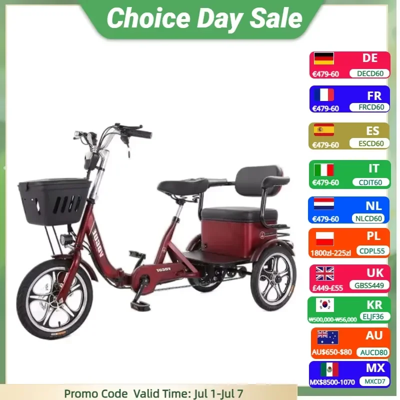 

3 Wheel Electric Tricycle for Adults with Passenger Seat Removable 48V Battery Folding Design for Family Use