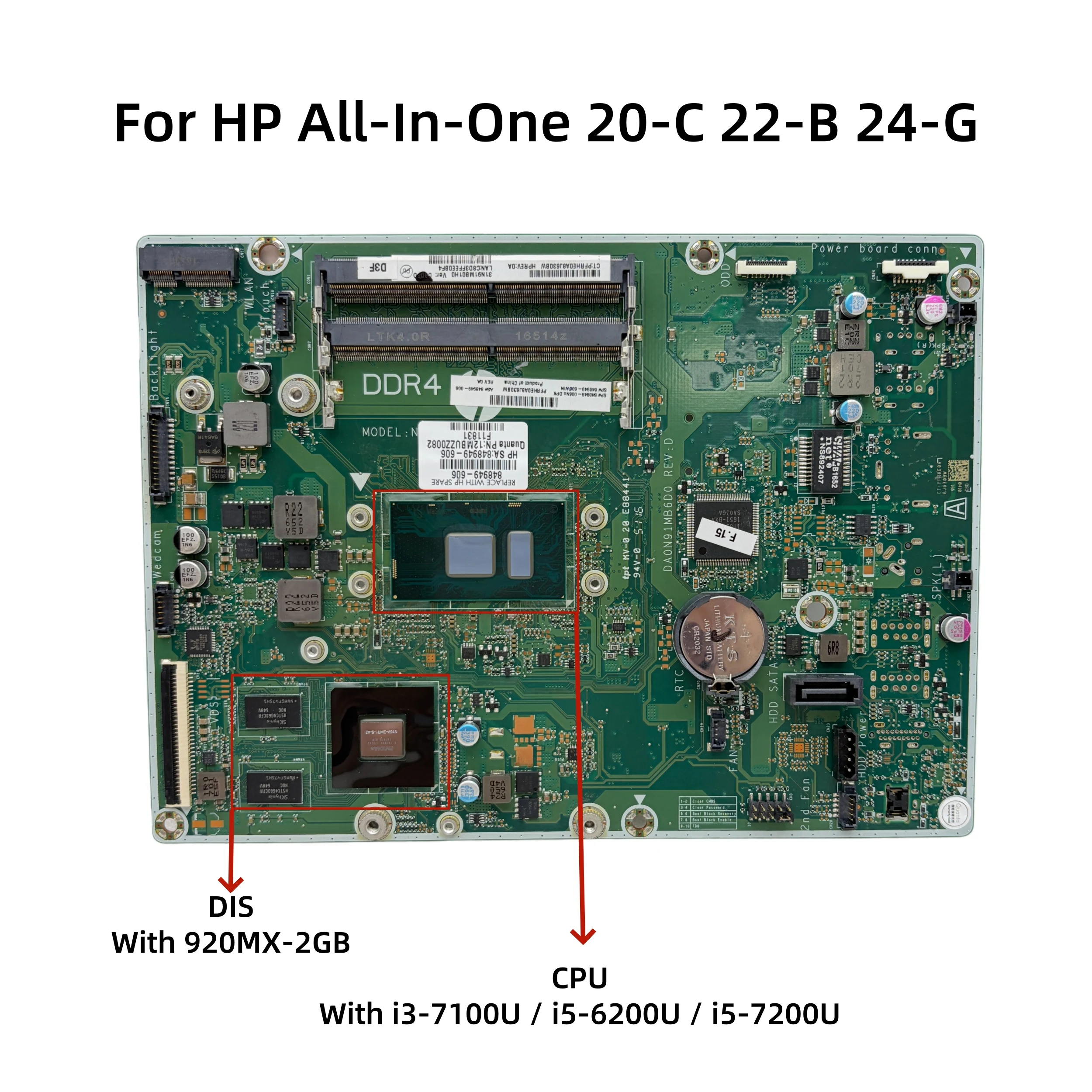 Placa base para HP All-In-One 20-C 22-B 24-G AIO DA0N91MB6D0 con CPU i3-7100U i5-6200U i5-7200U 920MX-2GB 848949-007 848949-601