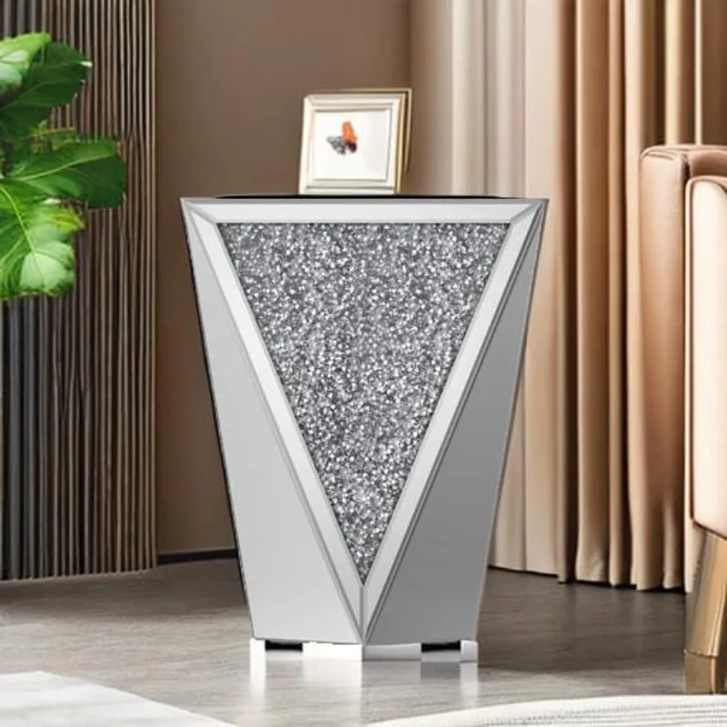 19.7 "طاولة نهاية عاكسة كريستال الماس إعداد طاولة القهوة زجاج فضي طاولة جانبية قاعدة حامل للممر وغرفة المعيشة